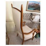 Vintage Danish Modern Style High Back Upholstered Armchair Wood Frame