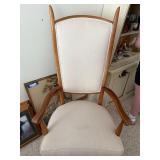 Vintage Danish Modern Style High Back Upholstered Armchair Wood Frame