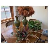 Decorative Home Decor Lot Cloisonne Style Vases Faux Plant Wreath