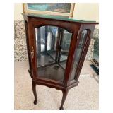 Vintage Wood Glass Curio Display Cabinet Queen Anne Style Good