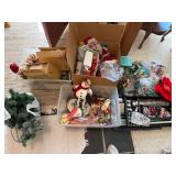 Large Mixed Christmas Decor Lot Ornaments Bows Ribbon Wrap Figurines