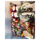 Large Mixed Christmas Decor Lot Ornaments Bows Ribbon Wrap Figurines