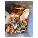 Large Mixed Christmas Decor Lot Ornaments Bows Ribbon Wrap Figurines