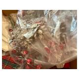 Large Mixed Christmas Decor Lot Ornaments Bows Ribbon Wrap Figurines