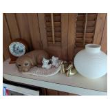 Mixed Lot: Dog, Cats, Ducks, Clock & Vase Figurines