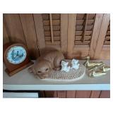 Mixed Lot: Dog, Cats, Ducks, Clock & Vase Figurines