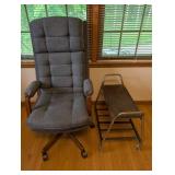 Upholstered Swivel Chair & Rolling Tray Cart