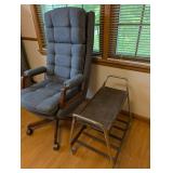 Upholstered Swivel Chair & Rolling Tray Cart