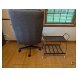 Upholstered Swivel Chair & Rolling Tray Cart