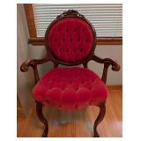 Red Tufted Wood Accent Chair