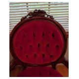 Red Tufted Wood Accent Chair