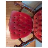 Red Tufted Wood Accent Chair