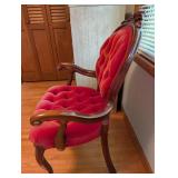 Red Tufted Wood Accent Chair