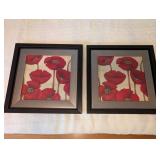 Framed Red Floral Wall Art Pair (Lot of 2)