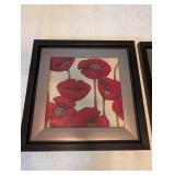 Framed Red Floral Wall Art Pair (Lot of 2)