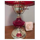 Decorative Red Table Lamp With Woods Timer