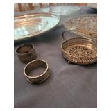 Silverplate Serving Dish & Tray Mixed Lot With Napkin Rings