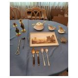 Mixed Brass, China & Silverplate Tableware Lot