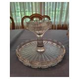 Clear Cut Glass Pedestal Stand & Covered Dish Set