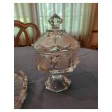 Clear Cut Glass Pedestal Stand & Covered Dish Set