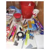 Mixed Office Supply Lot in Red Storage Bin