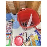 Mixed Office Supply Lot in Red Storage Bin