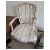 French Style Carved Wood Upholstered Armchair