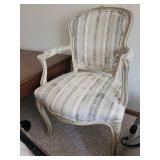 French Style Carved Wood Upholstered Armchair