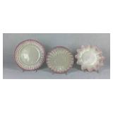 Antique Belleek Neptune Black Mark Pearl Pink Luster 8" Side Plate, 6.5" Side Plate and 7.5" Leaf Plate