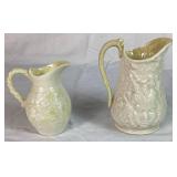 Belleek Irish Pocelain Black 3rd Mark Open Sugar Bowl 4", Ivy Yellow Pitcher Black Mark 4" H , Lotus Open Sugar Bowl Black Mark 3" Opening and Bacchus Mark Pitcher Black Mark  4.75" H