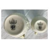 Belleek Irish Pocelain Black 3rd Mark Open Sugar Bowl 4", Ivy Yellow Pitcher Black Mark 4" H , Lotus Open Sugar Bowl Black Mark 3" Opening and Bacchus Mark Pitcher Black Mark  4.75" H