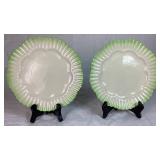 Belleek Black Mark Green Trim Dish Collection of Teacups & Saucers, Creamer, Ruffled Open Sugar Bowl and 7.5" Plates