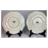 Belleek Black Mark Green Trim Dish Collection of Teacups & Saucers, Creamer, Ruffled Open Sugar Bowl and 7.5" Plates