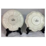 Belleek Black Mark Green Trim Dish Collection of Teacups & Saucers, Creamer, Ruffled Open Sugar Bowl and 7.5" Plates