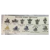 Belleek Black Mark Green Trim Dish Collection of Teacups & Saucers, Creamer, Ruffled Open Sugar Bowl and 7.5" Plates