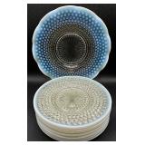 8 Vintage Opalescent 8.5" Hobnail Plates and 10.75" Serving Plate