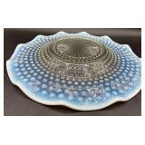 8 Vintage Opalescent 8.5" Hobnail Plates and 10.75" Serving Plate