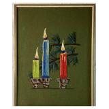 Vintage Currier & Ives "Central Park in the Winter" Print and Candle Crewel Embroidery Artwork