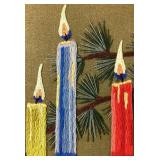 Vintage Currier & Ives "Central Park in the Winter" Print and Candle Crewel Embroidery Artwork
