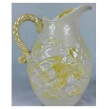 Belleek Bundle of Yellow Luster & Cream Lily of the Valley Plateau Bowl 5.5" W , 7" Grapevine Vase, Ivy & Berries Yellow Luster Pitcher 6" H and 4" Boat of Waves Salt Boat