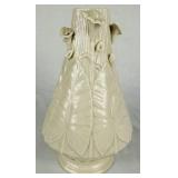 Belleek 7" and 10" Nile Polcelain Vases with Calla Lily and Leaf Motifs plus Cream Celtic Lace Embossed Vase