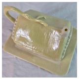 Vintage Belleek Porcelain Irish Cottage Butter/Cheese Dish, Lustre Flower Head 5" Dish & 6" Heart Shaped Leaf Dish