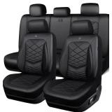 CAR PASS Universal Luxury Nappa Leather Seat Covers Full Set, Water Resistant Faux Leather Seat Covers with Lumbar Support, Comfortable Automotive Seat Covers Universal Fit for SUV Sedan Van Truck, So