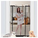 $142 55.1 inch Extra Tall Pet Gate, Extra Wide 29.92"- 43" Adjustable Dog Gates, Pressure Mounted Walk Through Swing Safety Tall Cat Gate for Doorways, Stairs, Kitchen(Black)