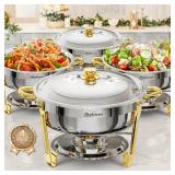 $140 Chafing Dishes for Buffet 4 Pack, 6QT Round Chafing Dishes for Buffet Elegant Gold and Silver Colors Stainless Steel Chafing Dish Buffet Set for Any Party