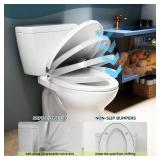 Elongated Bidet Toilet Seat with Soft-Close Lid, Self-Cleaning Dual Nozzles, Non-Electric Bidet Seat with Adjustable Water Pressure, White Toilet Seat for Elongated Toilets with Brass
