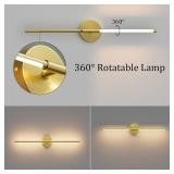 28In Gold Wall Sconce Set of Two,Modern Hardwired Bathroom Wall Sconces Vantiy Light 3000K LED 360  Rotatable for Bedroom Bathroom Living Room (2 Pack)