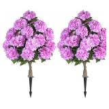 BLOSMON Hydrangea Topiary Trees Artificial - Outdoor 2 Packs 33" Pink Fake Flower Ball Tree for Front Porch Planters Urns Decor - 20 Heads Faux Hydrangea Bush Plants with Spike for Garden Yard Patio