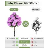 BLOSMON Hydrangea Topiary Trees Artificial - Outdoor 2 Packs 33" Pink Fake Flower Ball Tree for Front Porch Planters Urns Decor - 20 Heads Faux Hydrangea Bush Plants with Spike for Garden Yard Patio
