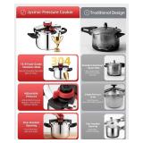 8 Qt Pressure Cooker Stainless Steel, Pressure Cooker with One-Hand Locking, Dual Locking Safety System, 3-In-1Compatible with Gas & Induction, Fast Cooking for Large Meals